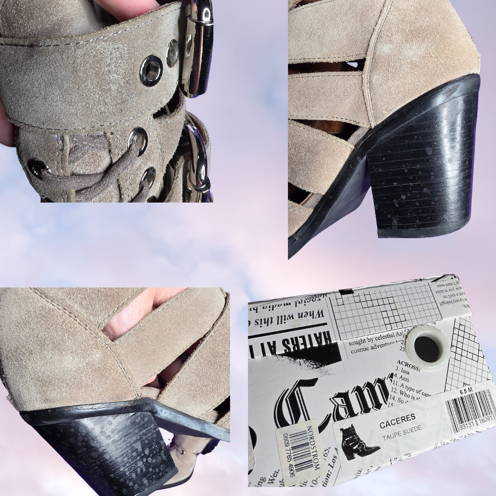 Jeffrey Campbell Caceres Gray Taupe Pointy Closed Toe Buckle Boho Goth Heel 6.5 - Picture 6 of 8